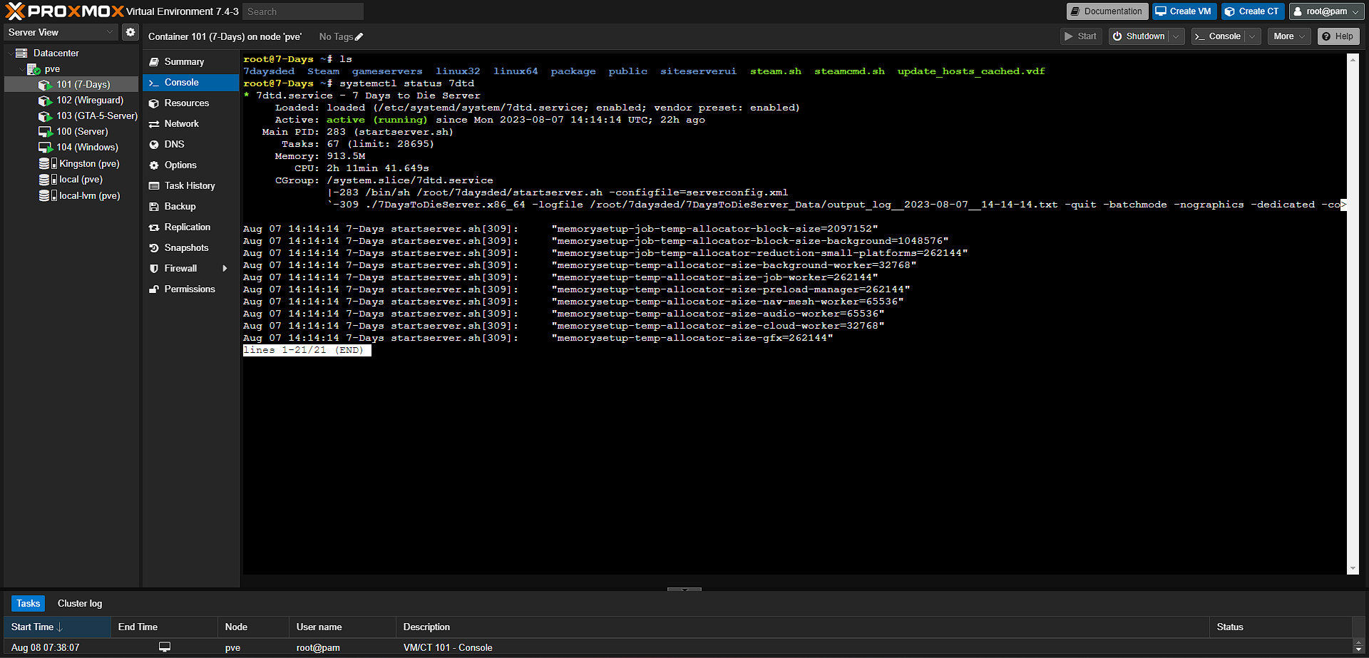 Game server dashboard