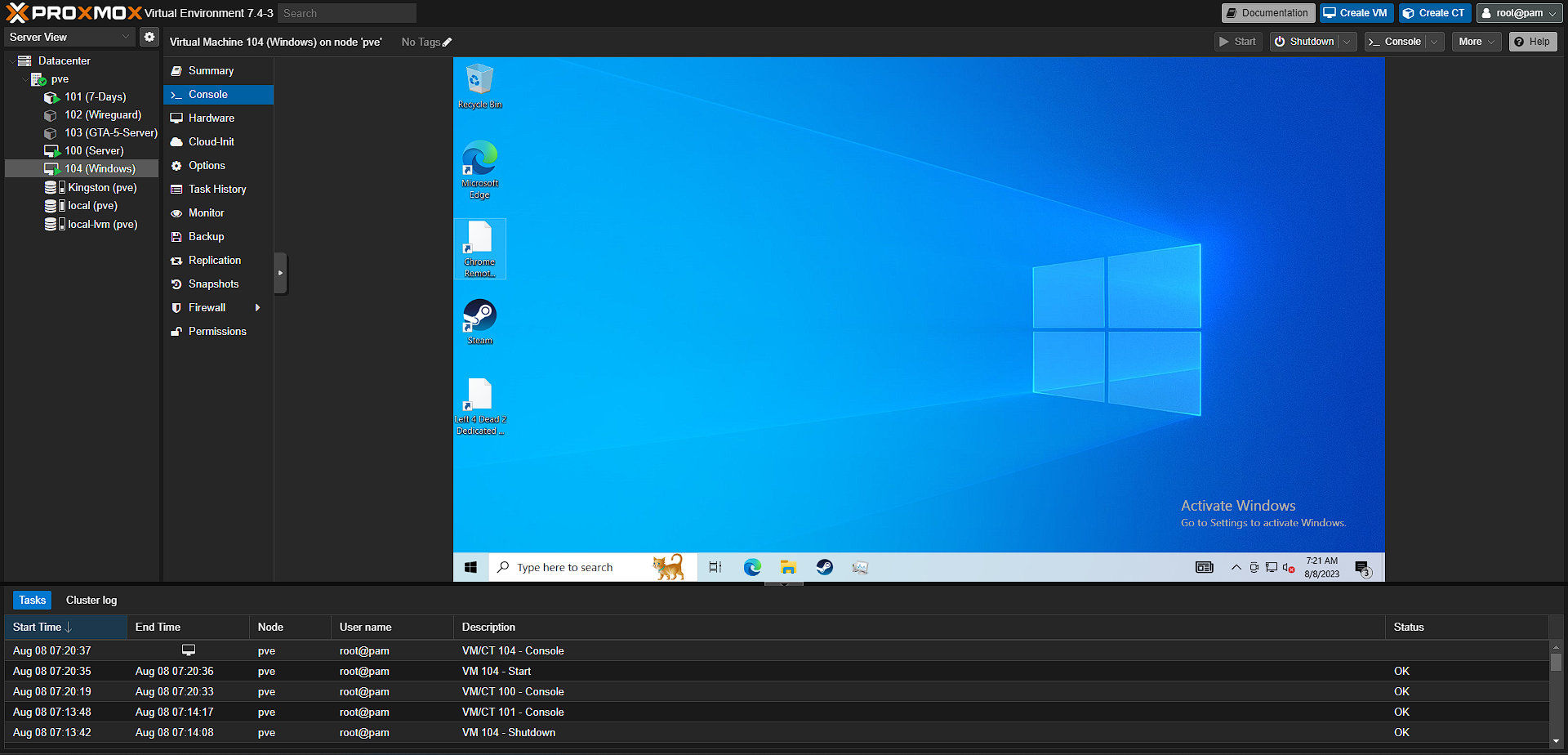 Game server dashboard